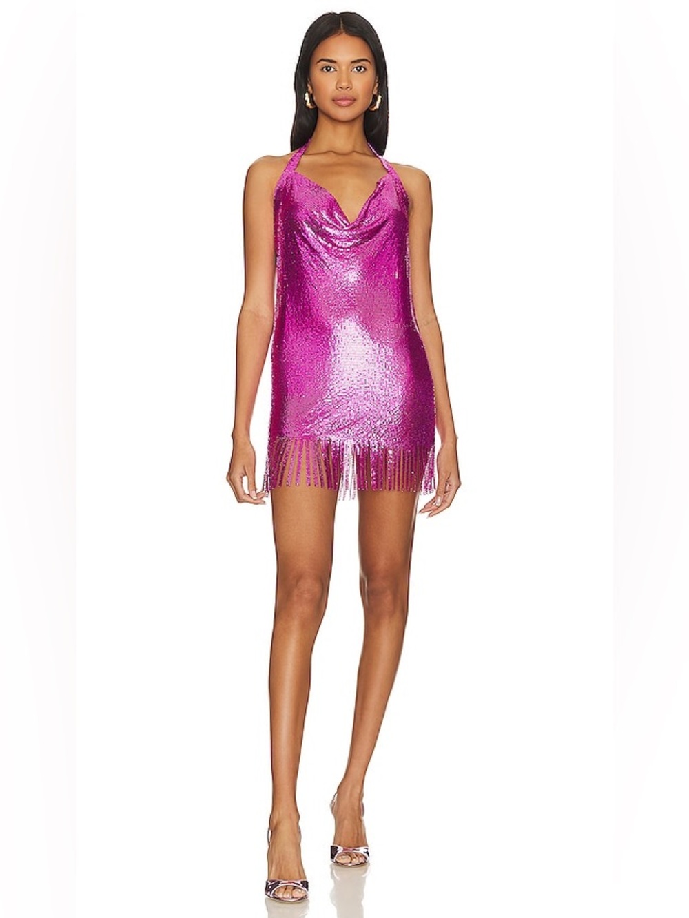 NEW 8 Other Reasons Pink Metallic Fringe Fuchsia Mini Dress ONE SIZE